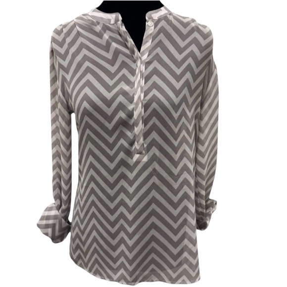 A.N.A. A New Approach Tops - Sheer Chiffon Chevron Blouse XS Henley Top Hi-low Roll Tab Romantic Dainty A.N.A